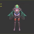 3D Female Character Model With Red White Hair Decorative Armor Black Shorts And Fishnet Stockings