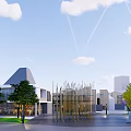Modern Commercial Street Design with Stylish Buildings Green Landscaping and Pedestrian Areas