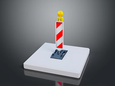 Red And White Striped Marker Pole With Yellow Top On White Base And Black Bottom 3d model