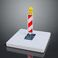 Red And White Striped Marker Pole With Yellow Top On White Base And Black Bottom