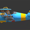 3D Rendered Blue Passenger Plane Toy With Yellow Gray Details Propeller And Wings