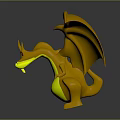 Cartoon Dragon Game Character With Yellow Body Orange Wings And Red Eyes On Black Surface