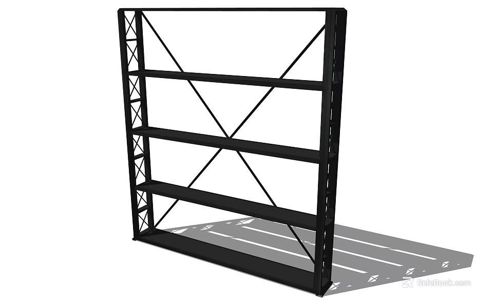Modern Metal Bookshelf With Multiple Open Shelves And Cross Bracing Design 3d model 