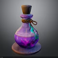 Magic Glass Bottle With Wooden Stopper Twine And Purple Blue Gradient Liquid On Round Base