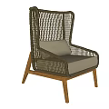 High Back Rattan Leisure Chairs With Wooden Frame And Gray Cushions