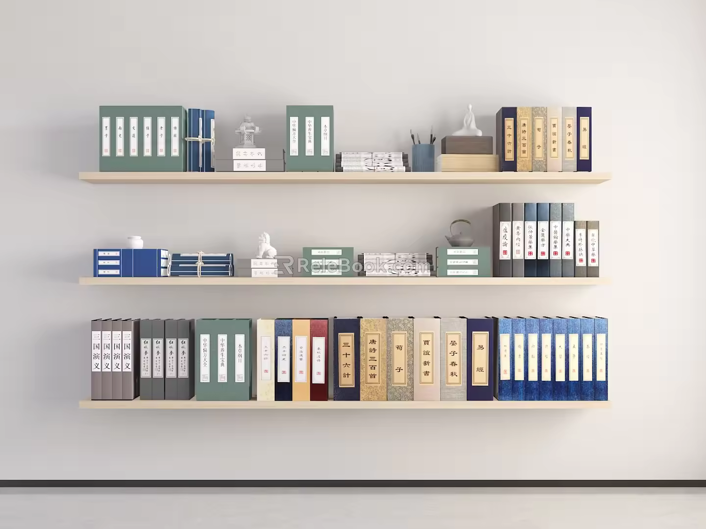 New Chinese Bookshelf Book Ornaments Book Combination 3d model
