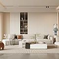 Modern Living Room Interior With Beige Sofa Coffee Table Rug And Decorative Elements 3d model