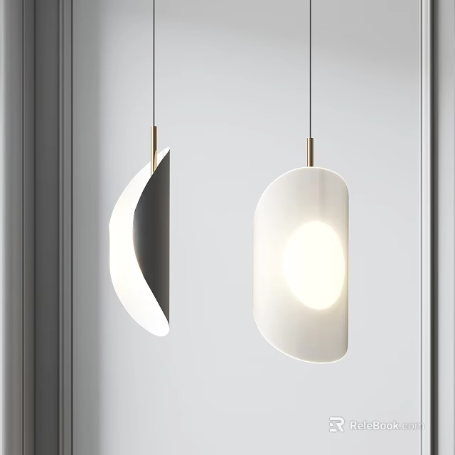 Modern Minimalist Pendant Lights Design With White Black Shades Metal Rods And Illuminated Glow 3d model 