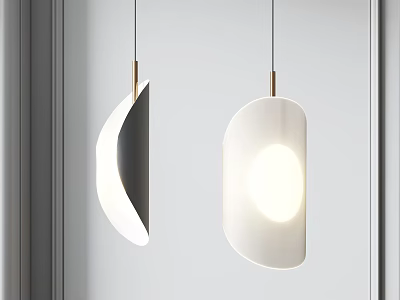 Modern Minimalist Pendant Lights Design With White Black Shades Metal Rods And Illuminated Glow 3d model