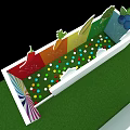 Cartoon Scene Layout With Curved Path Blue Pool And Colorful Plants