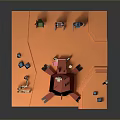 Vibrant Desktop Ornaments On Orange Base With Red Crab Figurine Colorful Models And Blue Cubes