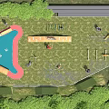 Outdoor Park Playground With Green Grass Trees Slide Swings And Hoops