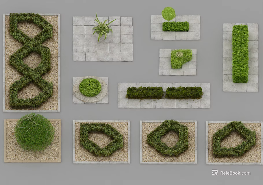 Decorative Garden Shrubs With Various Geometric Shapes And Landscape Design Arrangement Patterns 3d model 