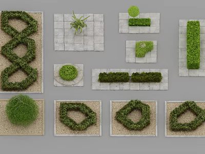 Decorative Garden Shrubs With Various Geometric Shapes And Landscape Design Arrangement Patterns 3d model