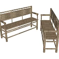 Public Bamboo Benches with Rattan Weaving Seats Natural Style Outdoor Use