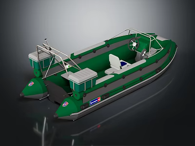 Green Inflatable Watercraft With Dual Pontoons Cockpit Seats And Steering Wheel 3d model