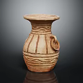 Terracotta Ceramic Vase With Carved Stripes Wave Designs And Loop Handle 3d model
