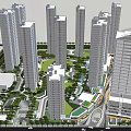 Modern Urban High Rise Residential Buildings With Green Spaces And Roads