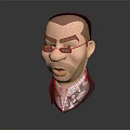 3D Male Character Head Model Wearing Glasses Suit Tie with Black Hair and Realistic Features