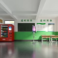 Yucai Middle School Hallway With Reception Desk Green Walls Staircase And Large Screen