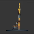Decorative Throne With Seated Character Golden Frame Blue Accents Red Gem And Blue Base