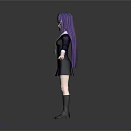 3D Anime Girl Character With Purple Hair White Collar And Cross Necklace