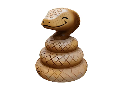 Floral Art Display With Smiling Carved Wooden Snake And Scaled Coiled Design 3d model
