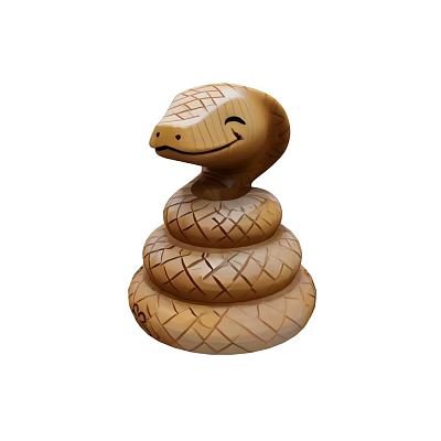 Floral Art Display With Smiling Carved Wooden Snake And Scaled Coiled Design 3d model