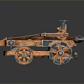 Ancient Medieval Wooden Weapon With Metal Components And Flame Decorated Wheels
