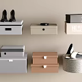 Decorative Accessory Set With Storage Boxes Shoes And Textured Containers In Gray Beige Brown