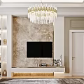 Elegant Modern Bedroom Interior With Upholstered Headboard Crystal Chandelier Rug Ottoman Nightstands And Table Lamps