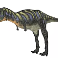 Realistic Reptile Dinosaur With Open Mouth And Yellow Black Stripes Standing On Black Background