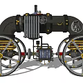 Vintage Steam Train With Black Body Yellow Accents Large Wheels And Chimney