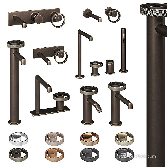 Assorted Faucet Models Featuring Different Components and Finishes for Modern Homes 3d model