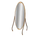 Elegant Decorative Ornament Set With Oval Mirror And Gold Metal Stand