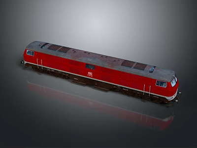 Vintage Red Train With Gray Roof Windows And Reflection In Gray Background 3d model