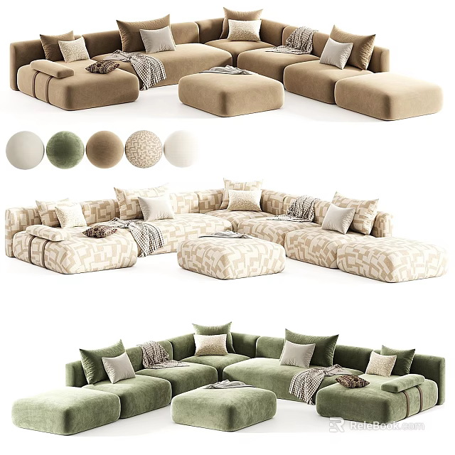 Premium Multiple Color Fabric Large Modular Sectional Sofa Set For Cozy Modern Home Living Room 3d model 
