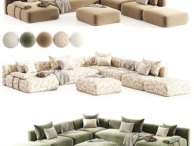 Premium Multiple Color Fabric Large Modular Sectional Sofa Set For Cozy Modern Home Living Room 3d model