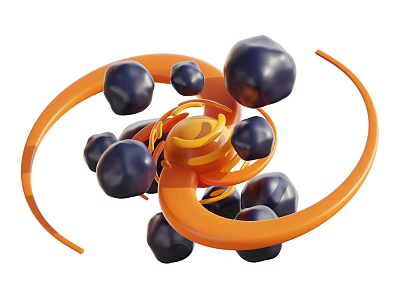 Creative Decorative Ornament Set With Orange Spiral And Navy Blue Spheres 3d model
