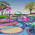 Colorful Amusement Playground Design With Various Play Structures And Green Trees 3d model