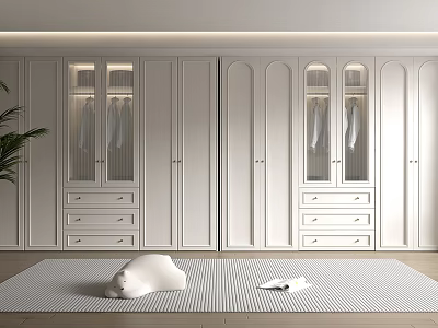 Modern White Wardrobe With Glass Doors Hanging Clothes And Drawers Interior Design 3d model