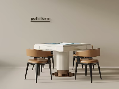 Modern Dining Table And Chairs Set With White Top Brown Seats And Black Legs 3d model