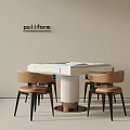 Modern Dining Table And Chairs Set With White Top Brown Seats And Black Legs