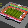 Football Stadium With Green Grass Pitch Red Running Track And Yellow Seats