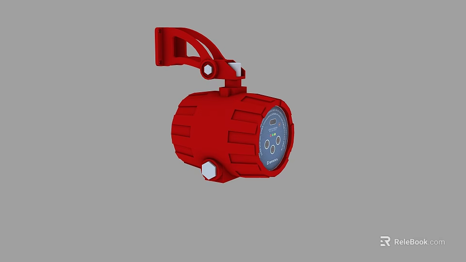 Red Industrial Equipment Unit Featuring Mounting Bracket And Circular Front Panel With Three Dots 3d model