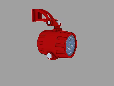 Red Industrial Equipment Unit Featuring Mounting Bracket And Circular Front Panel With Three Dots 3d model