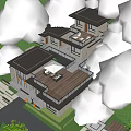 Modern Detached Villa With Large Windows Terrace And Greenery Surrounded By Trees