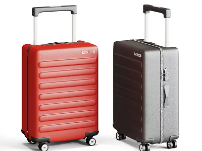 Stylish Red And Dark Gray Hard Shell Luggage With Vertical Stripe Design And Rolling Wheels 3d model