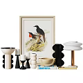 Decorative Ornament Set With White Stacked Spheres And Wooden Bowl Shaped Decor On Books