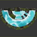 Garden Ornament Design With Stone Structure Greenery Covered Small Waterfall Blue Water And Circular Base